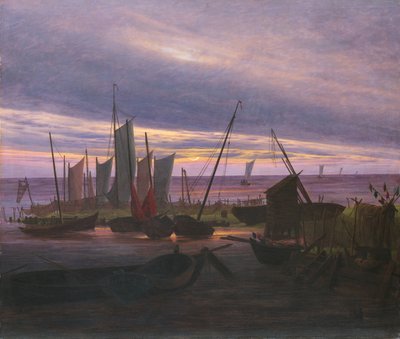 夕方の港のボートc。 1828 作： Caspar David Friedrich