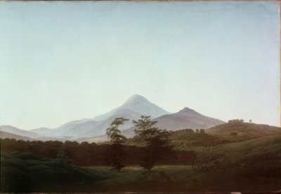 大小のミルショーがあるボヘミアンの風景 作： Caspar David Friedrich
