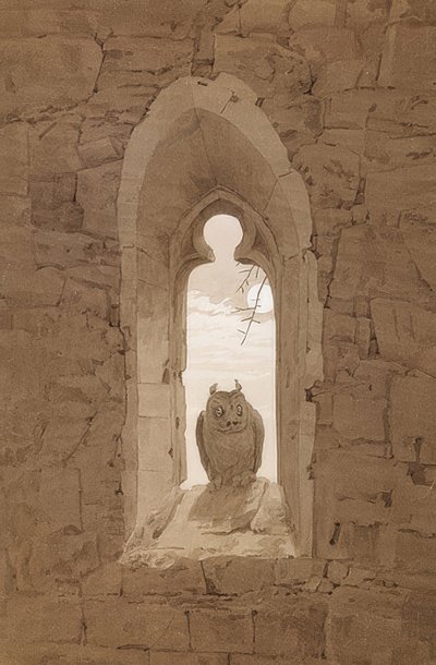 ゴシック様式の窓のフクロウ。 1836年頃 作： Caspar David Friedrich