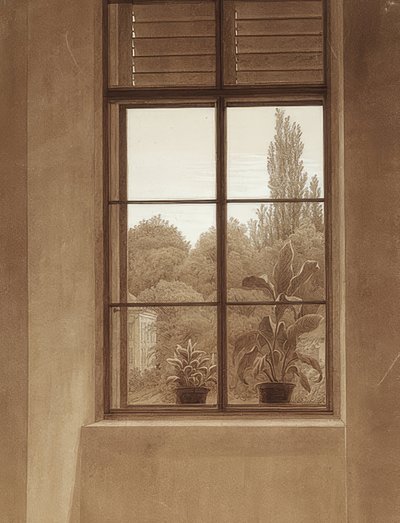 公園を望む窓。 1837年頃（？） 作： Caspar David Friedrich