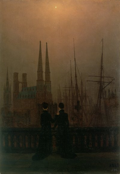 夜の港（姉妹）、c.1818-20 作： Caspar David Friedrich