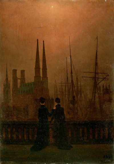 夜の姉妹港、1818年から1820年。 作： Caspar David Friedrich