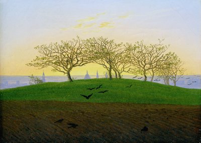ドレスデン近くの丘と耕された畑 作： Caspar David Friedrich
