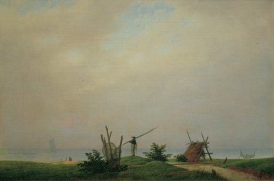 漁師がいる海のビーチ 作： Caspar David Friedrich