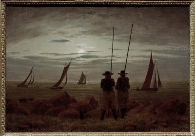 漁師とビーチで月の夜 作： Caspar David Friedrich