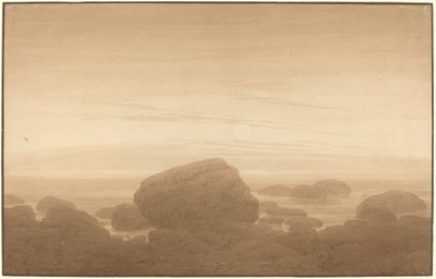 誰もいない岸辺の月の出 作： Caspar David Friedrich