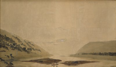朝の川のある山岳風景、183035（透明な紙にトイレと気温）（265365とペア） 作： Caspar David Friedrich