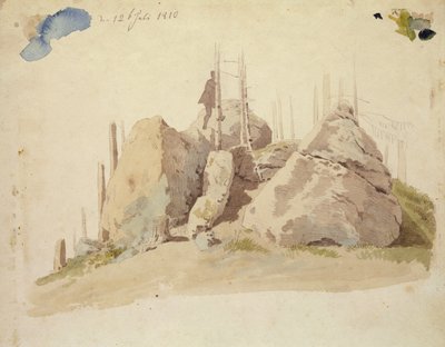Rock and Tree：未完成の研究、1810年7月12日（トイレと紙に鉛筆） 作： Caspar David Friedrich