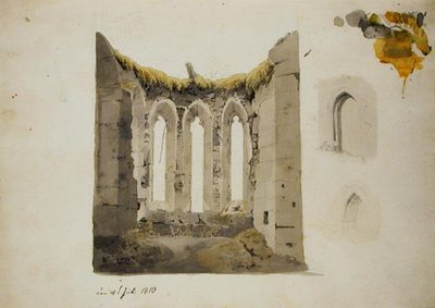 ゴシック合唱団の廃墟、1810年7月4日（紙に鉛筆とトイレ） 作： Caspar David Friedrich