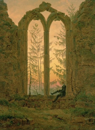 オイビン修道院の廃墟（夢想家）1835-40（キャンバスに油彩） 作： Caspar David Friedrich