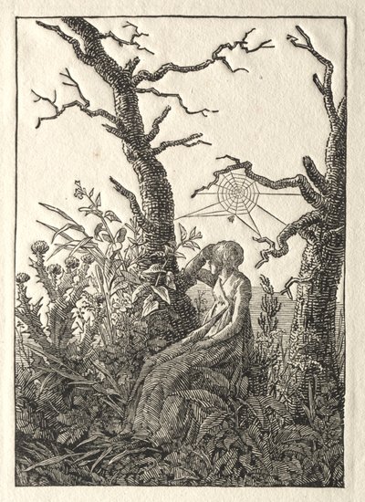 裸の木の間の蜘蛛の巣を持つ女、1803年。 作： Caspar David Friedrich