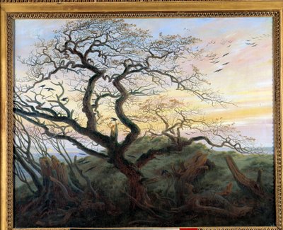 カラスのいる木」。フリードリヒ・カスパー・ダヴィッド（1774-1840）の絵画 作： Caspar David Friedrich
