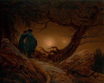 月を見つめる二人の男 作： Caspar David Friedrich