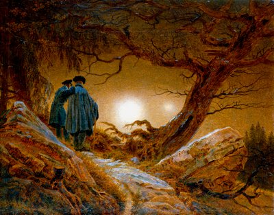 月を見つめる二人の男、c1825-1830 作： Caspar David Friedrich