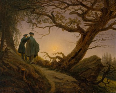 月を見つめる二人の男、約。 1825-30。 作： Caspar David Friedrich
