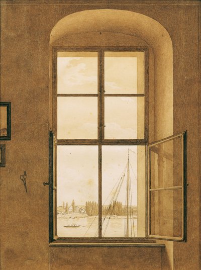 アーティストのアトリエの窓からの眺め、右窓、1805～1806年。 作： Caspar David Friedrich
