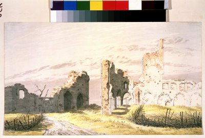 ""修道院の廃墟の眺め エルデンのエルデナ修道院) カスパー・ダーヴィト・フリードリッヒ作水彩画 (1774-1840) 19世紀 プーシキン美術館 モスクワ 作： Caspar David Friedrich