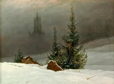 教会のある冬景色 作： Caspar David Friedrich