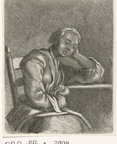 テーブルで眠っている女の子 作： Caspar Jacobsz. Philips