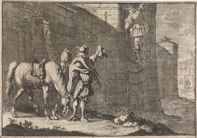 ハンス・ゲオルク・フォン・アルニム・ボイツェンブルク将軍は、1638年にロープローダーを介して刑務所から脱出しました 作： Caspar Luyken (attributed to)