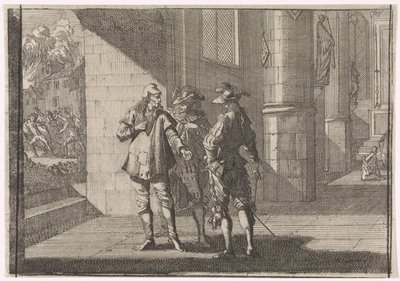 教会で 2 人の貴族と話しているマサニエッロ、1647 年 作： Caspar Luyken (attributed to)