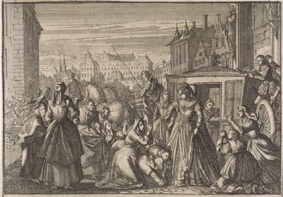 パリのアン女王の前にひざまずき、減税を懇願する女性たち、1645 年 作： Caspar Luyken (attributed to)