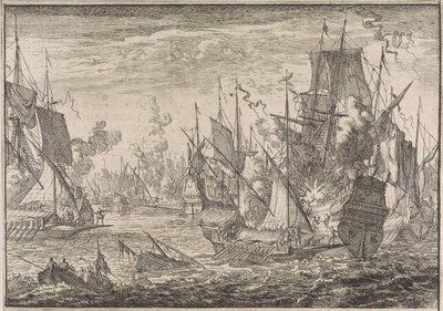 トルコの軍艦とマルタ騎士団のガレー船の間の海戦、1644 年 作： Caspar Luyken (attributed to)