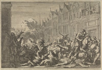 マザランの支持者に占拠されたアンジェは、1652 年に総督デ ローハンの 10 門の待ち伏せに遭遇しました。 作： Caspar Luyken