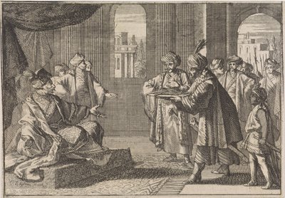 1643 年、崇禎帝の宰相である貴宗は首を吊るすために絹のロープを持ってきた 作： Caspar Luyken