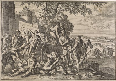 スペインの兵士がカートに積み込まれ、1641 年に連れ去られる 作： Caspar Luyken