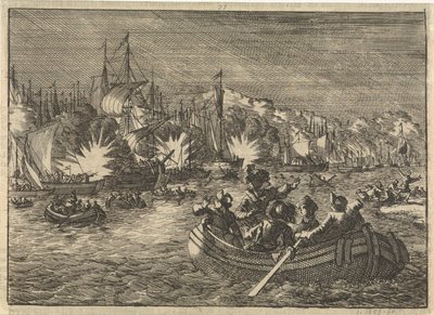 1631年、スヘルデのスペイン艦隊がオランダ人に捕らえられて燃やされた 作： Caspar Luyken