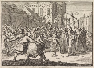 ダンツィヒで行列が石を持った人々に迎えられる, 1678 作： Caspar Luyken