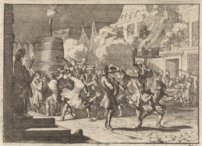 ボインの戦いでのウィリアム3世の死の虚偽の報告でパリで歓喜、1690年 作： Caspar Luyken