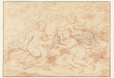風景の中の 3 人の子供 作： Caspar Netscher (possibly)