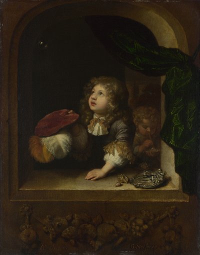 泡を吹く二人の少年c。 1670 作： Caspar Netscher