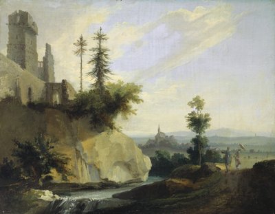 城の廃墟のある風景の構成、c.1774-77 作： Caspar Wolf