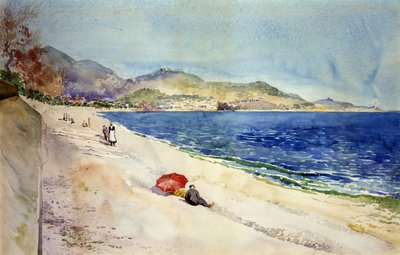 プロムナード デ ザングレの下のビーチ、ニース、フランス、1898 年。 作： Cass Gilbert
