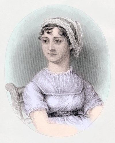 ジェーン・オースティンの肖像、1850年頃（手彩色彫刻 作： Cassandra (after) Austen
