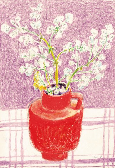 鮮やかな花と赤い花瓶 作： Catalina Somolinos