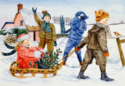 雪の中で遊ぶ子供たち（トイレ） 作： Catherine Bradbury