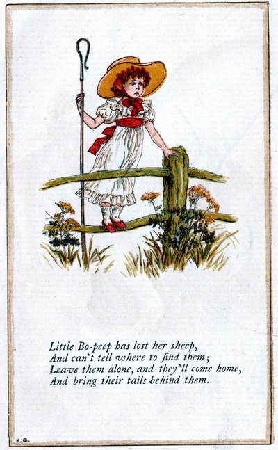 「リトル・ボー・ピープは羊を失った」のイラスト、ケイト・グリーナウェイ 作： Catherine Greenaway