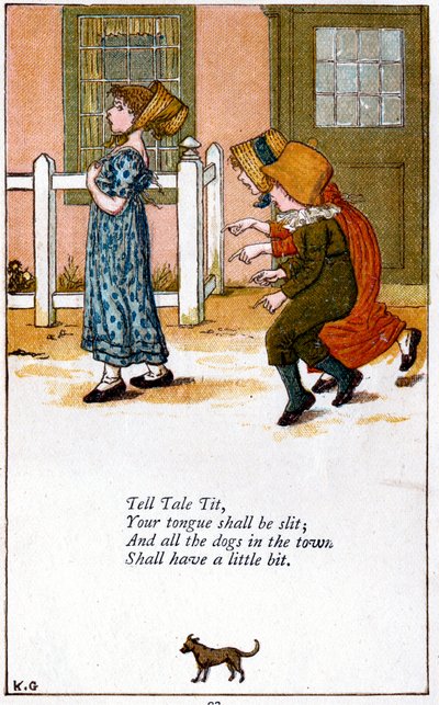 「Tell tale tityour tounge Shall beスリット」のイラスト、Kate Greenaway 1846-1901 作： Catherine Greenaway