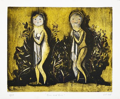 イヴとイヴ』2015年（モクリト・リトグラフ、手彩色） 作： Cathie Pilkington