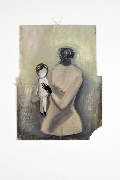 Inbetween, 2014（紙コラージュ、綿糸、油彩、グロスペイント） 作： Cathie Pilkington