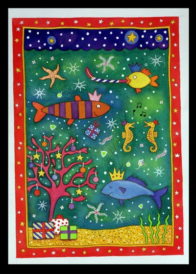 Fishy Christmas、1997年（紙にトイレとパステル） 作： Cathy Baxter