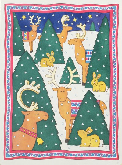 クリスマスツリーの周りのトナカイ 作： Cathy Baxter