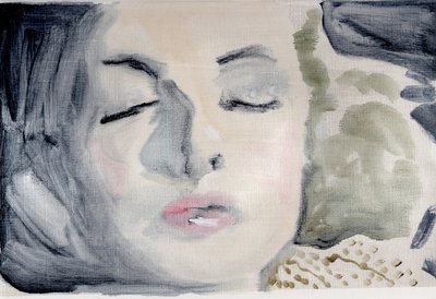 映画日記 #49 (28.05.13 彼は彼女を起こしたくなかった), 2016 (油彩・紙) 作： Cathy Lomax
