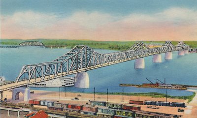 ケンタッキー州ルイビルとインディアナ州ジェファーソンビルを結ぶ市橋、1942年 作： Caufield and Shook
