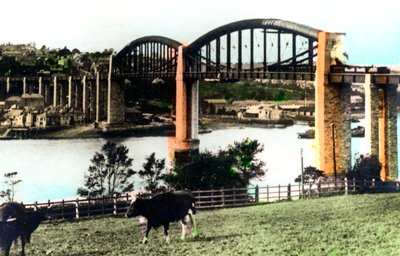 ロイヤルアルバートブリッジ、サルタッシュ、コーンウォール、1926年。 作： Cavenders Ltd