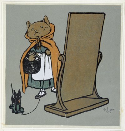 鏡の前の猫 - Cécil Aldinのドローイング。 作： Cecil Charles Windsor Aldin